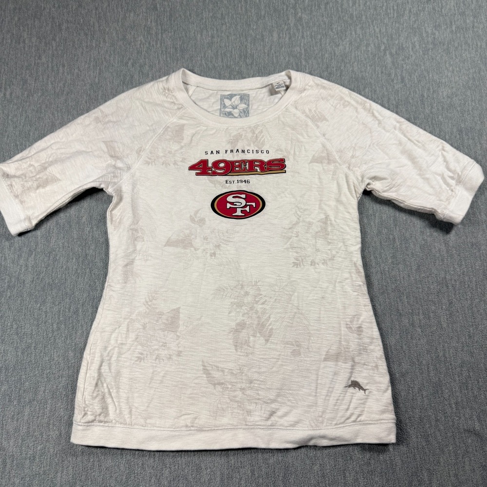 Tommy Bahama Shirt Womens S White San Francisco 49ers NFL Floral Short Sleeve